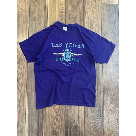 Vintage 90s Las Vegas Nevada Tourist Tee Purple T-Shirt Size Large - Picture 1 of 5